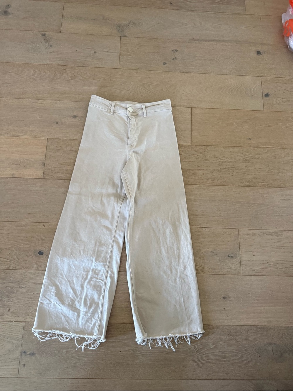 Zara Cream Wide-Leg Jeans with Raw Hem